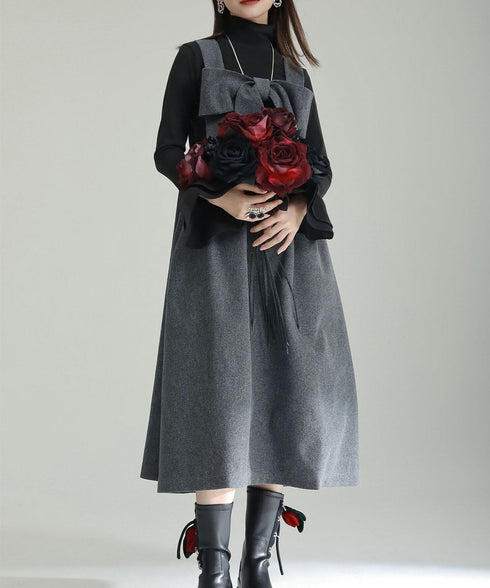 Bow Strap Wool Dress